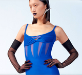 Mugler Black Sheer Nylon Opera Gloves