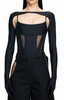 Mugler Black Spandex Over Shoulder Harness Sleeve Gloves Top
