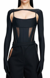 Mugler Black Spandex Over Shoulder Harness Sleeve Gloves Top