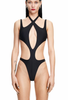 Mugler Black Spandex Cut Out Body Swim Suit