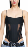 Mugler Black Cut Out Boned Sheer Corset Top