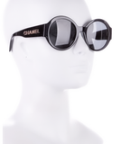 Chanel Black Metallic "CHANEL" Logo Round Sunglasses #