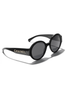 Chanel Black Metallic "CHANEL" Logo Round Sunglasses #