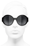Chanel Black Metallic "CHANEL" Logo Round Sunglasses #