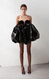 Saint Laurent Black Velvet Heart Shape Neckline Sequin Puff Cocktail Dress Runway 2018
