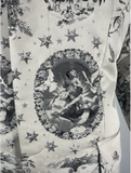 Jean Paul Gaultier Black White Satin Angel Cherub Dove Holy Star Print Blazer Jacket