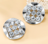 Vintage Silver Metallic Round Crystal Earrings