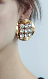 Vintage Silver Metallic Round Crystal Earrings