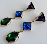Saint Laurent YSL Emerald Green Saphire Blue and Dark Purple Gem Stone Gripoix Earrings