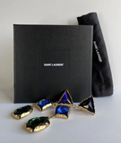 Saint Laurent YSL Emerald Green Saphire Blue and Dark Purple Gem Stone Gripoix Earrings