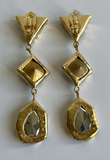 Saint Laurent YSL Emerald Green Saphire Blue and Dark Purple Gem Stone Gripoix Earrings