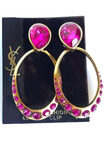 Saint Laurent YSL Vintage 80's Gold Pink Fuchsia Magenta Crystal Hoop Earrings