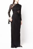 Saint Laurent Black Sheer Panel Cut Out Draped Runway Gown Fall 2022