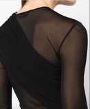 Saint Laurent Black Sheer Panel Cut Out Draped Runway Gown Fall 2022