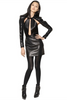 Saint Laurent Black Leather Cut Out Sequin Sleeve Crystal Halter Dress