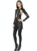 Saint Laurent Black Leather Cut Out Sequin Sleeve Crystal Halter Dress