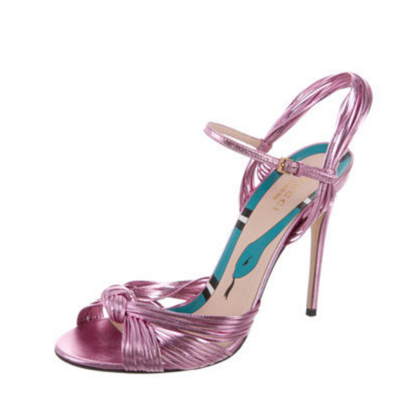 Gucci Pink Metallic Strappy Heeled Sandal Size 42 - BOUTIQUE PURCHASE PRICE