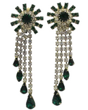 Vintage Silver Emerald Green and Diamond Cascading Rhinestone Crystal Earrings