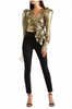 Dundas Gold Crocodile Print Lame Puff Sleeve Wrap Blouse Top