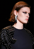 Saint Laurent Black Extreme Shoulder Pad Chain Mail Spike Mini Dress Fall 2018