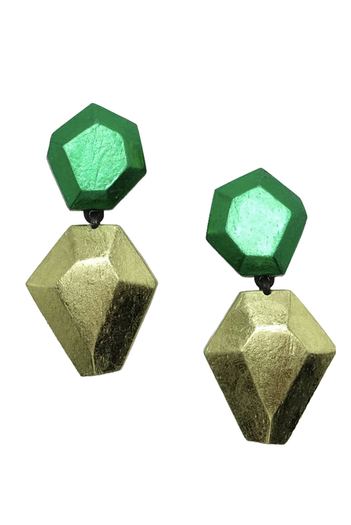 Monies Green Acacia Foil Nebu Geometric Drop Earrings