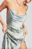 Dior by Galliano Style Denim Patch Print Bias Cut Silk Slip Retrofete Dress Gown