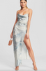 Dior by Galliano Style Denim Patch Print Bias Cut Silk Slip Retrofete Dress Gown