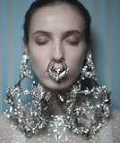 Givenchy Gold Black Rhinestone Star Winged Septum Nose Ring
