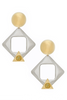 Saint Laurent Silver Gold Gem Stone Geometric Oversized Earrings