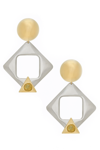 Saint Laurent Silver Gold Gem Stone Geometric Oversized Earrings