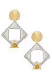 Saint Laurent Silver Gold Gem Stone Geometric Oversized Earrings