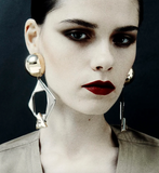 Saint Laurent Silver Gold Gem Stone Geometric Oversized Earrings
