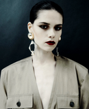 Saint Laurent Silver Gold Gem Stone Geometric Oversized Earrings