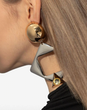 Saint Laurent Silver Gold Gem Stone Geometric Oversized Earrings