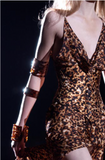 Roberto Cavalli Tortoise Leopard Print Silk High Slit Slip Dress Gown Runway Fall 2003