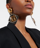 Saint Laurent Silver Gold Gemstone Geometric Oversized Earrings