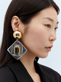 Saint Laurent Silver Gold Gemstone Geometric Oversized Earrings