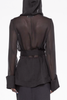 Saint Laurent Black Sheer Chiffon Hooded Shirt Cuff Jacket Top