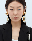 Saint Laurent Silver Gold Gemstone Geometric Oversized Earrings