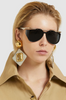Saint Laurent Silver Gold Gemstone Geometric Oversized Earrings