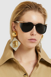 Saint Laurent Silver Gold Gemstone Geometric Oversized Earrings