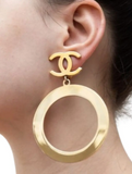 Chanel Gold Oversized Hoop CC Logo Earrings