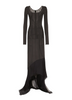 Dolce Gabbana Gown Dark Gray Black Sheer Corset Structured Silk Chiffon Asymmetric Hem Dress