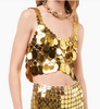 Paco Rabanne Gold Chain Mail Oversized Sequin Crop Top