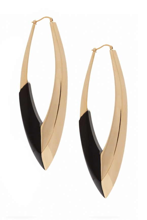 Saint Laurent Gold Black Sculptural Long Hoop Earrings