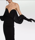 Saint Laurent Black Bustier with attached Gloves Gown Dress