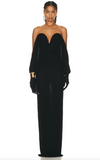 Saint Laurent Black Bustier with attached Gloves Gown Dress