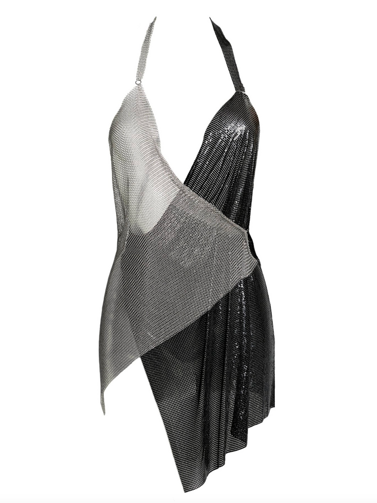 Fannie Schiavoni Black & Silver Chainmail Cut Out Dress