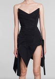 Mugler Black Asymmetric Bustier Slit Mini Corset Dress