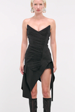 Mugler Black Asymmetric Bustier Slit Mini Corset Dress